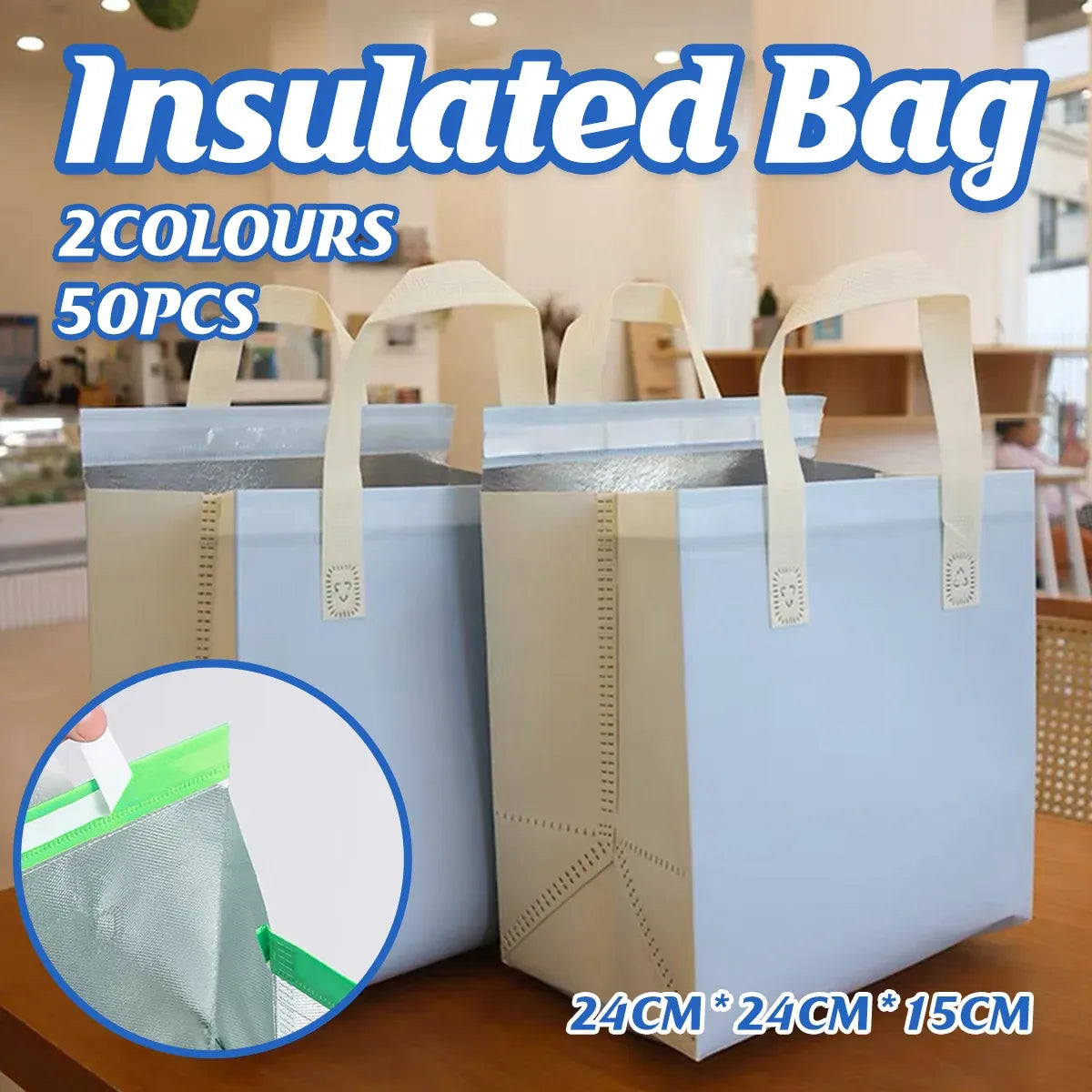 Packaging Bags 50pcs Thermal Insulated Takeaway Carrier Bags for Cups and Boxes - Blue