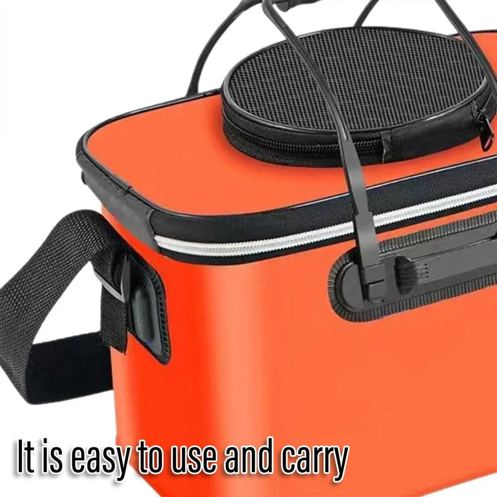 Portable Folding EVA Fishing Bucket Multi Use Live Fish Container with Strap - Black-35cm