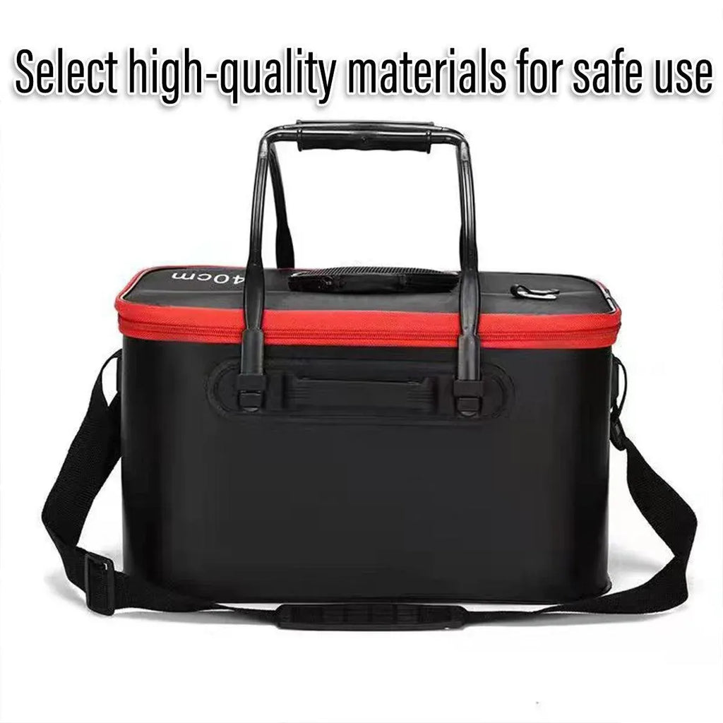 Portable Folding EVA Fishing Bucket Multi Use Live Fish Container with Strap - Black-40cm