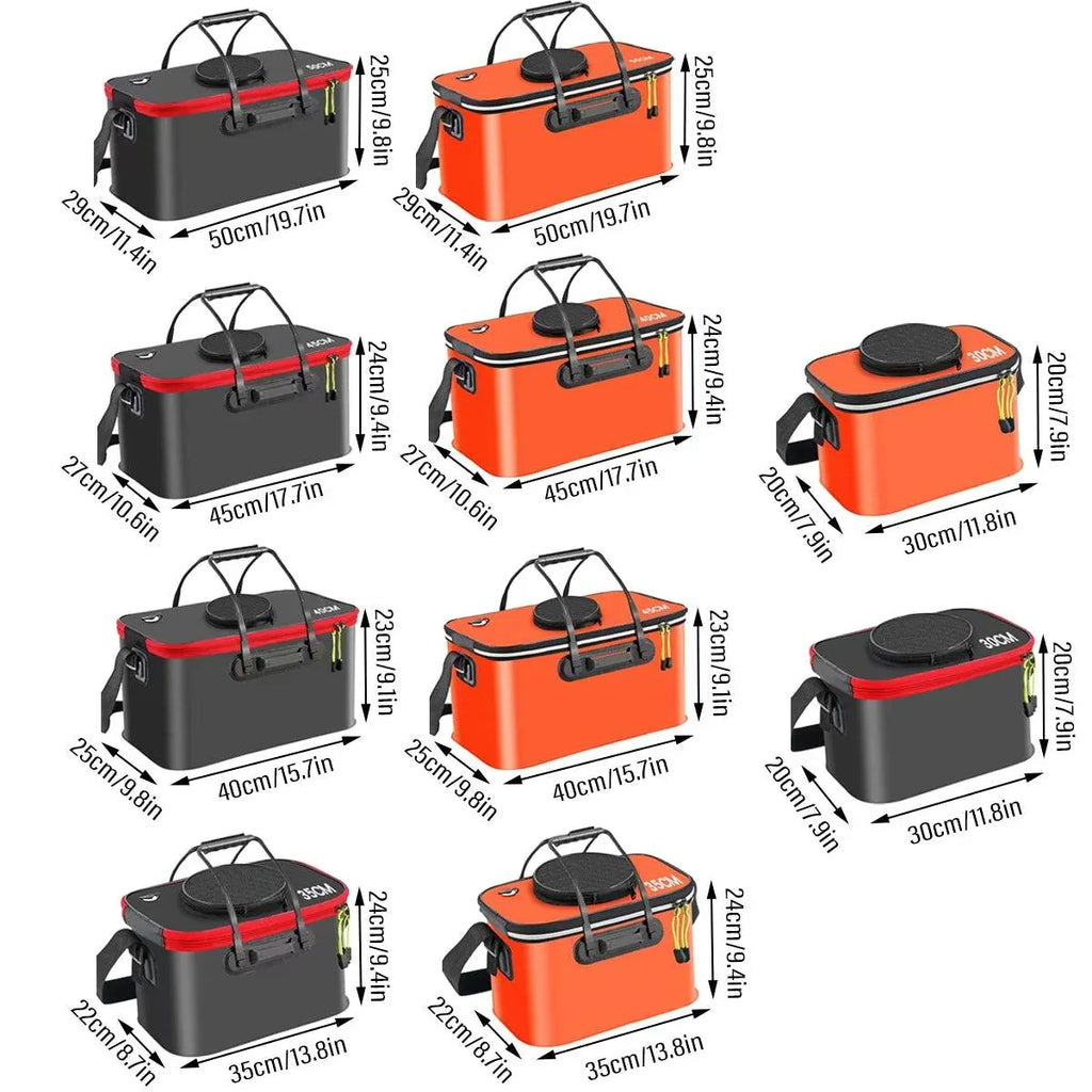 Portable Folding EVA Fishing Bucket Multi Use Live Fish Container with Strap - Orange-40cm