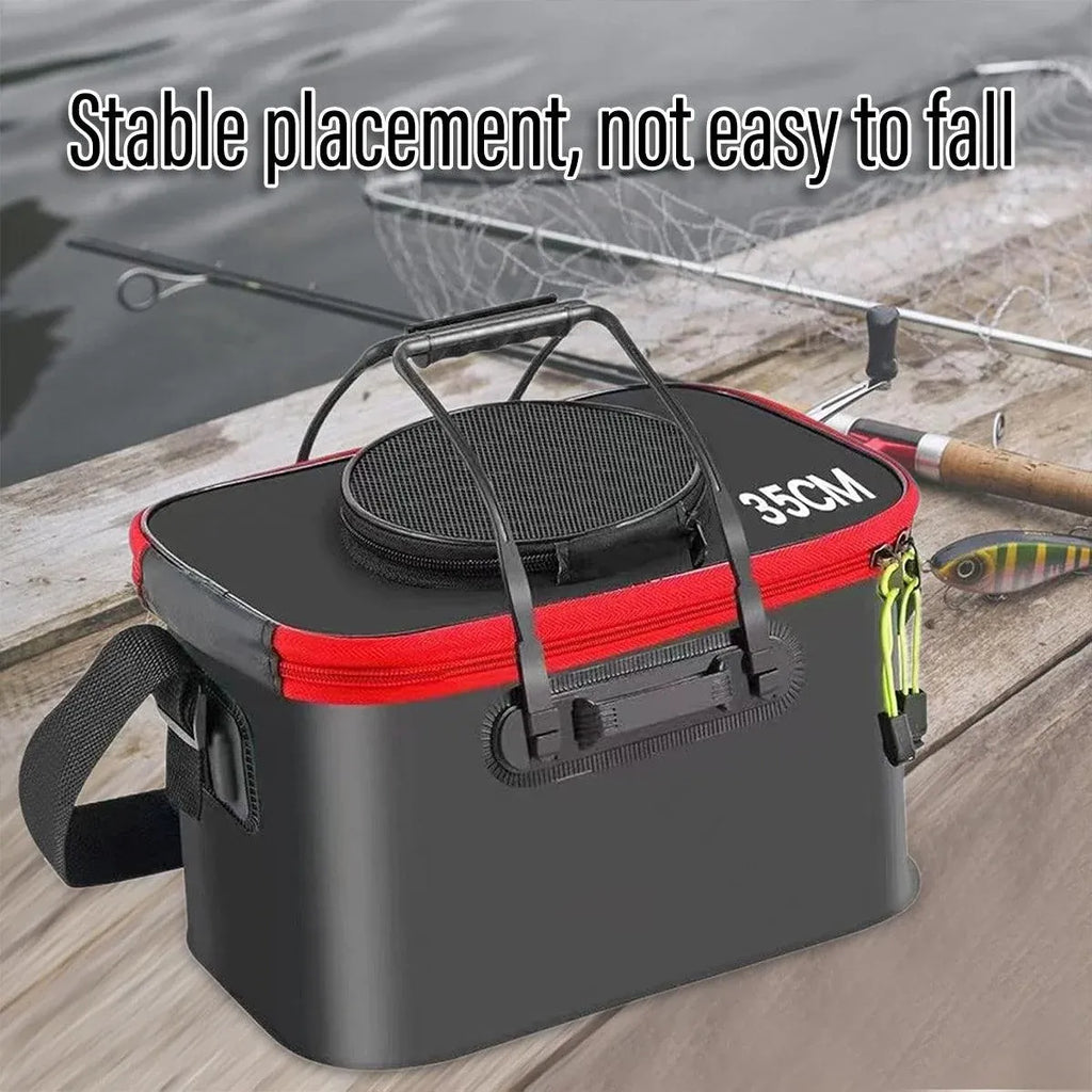 Portable Folding EVA Fishing Bucket Multi Use Live Fish Container with Strap - Orange-40cm