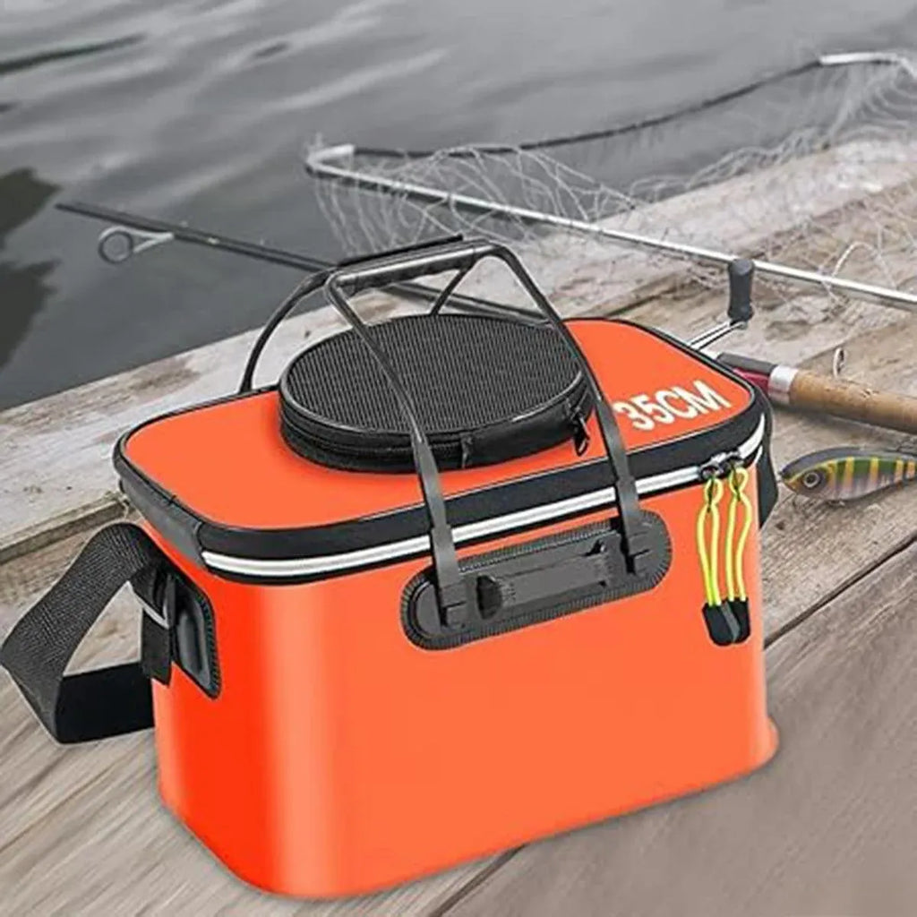 Portable Folding EVA Fishing Bucket Multi Use Live Fish Container with Strap - Orange-40cm