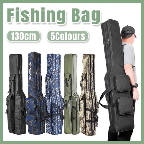 130cm Big Belly Fishing Tackle Bag Rod Storage Carry Case Outdoor Fishing Bag - Deep blue camouflage