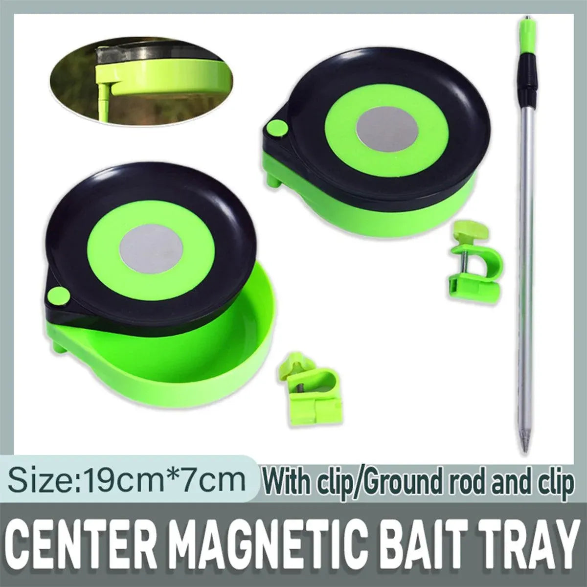 Magnetic Bait Tray Centre Fishing Tackle Box Feeder Holder for Carp Angling - Ground rod and clip