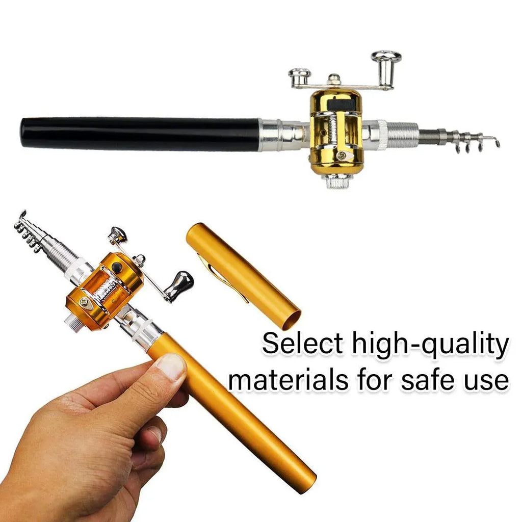 Mini Pen Fishing Rod Pocket Size Portable Telescopic Travel Fishing Pole Tool - Black