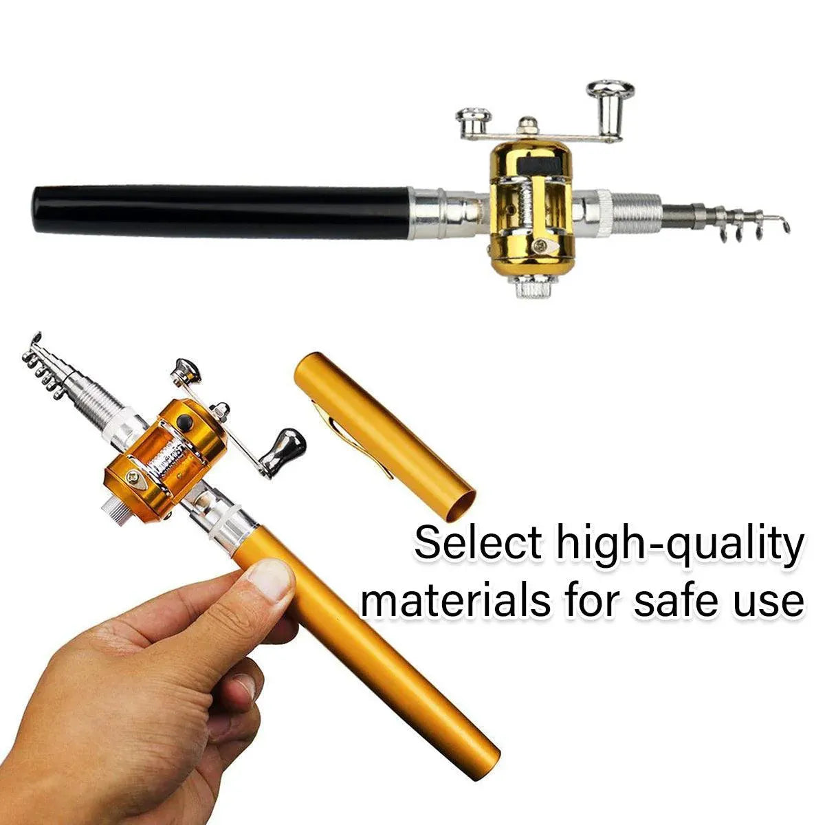 Mini Pen Fishing Rod Pocket Size Portable Telescopic Travel Fishing Pole Tool - Black