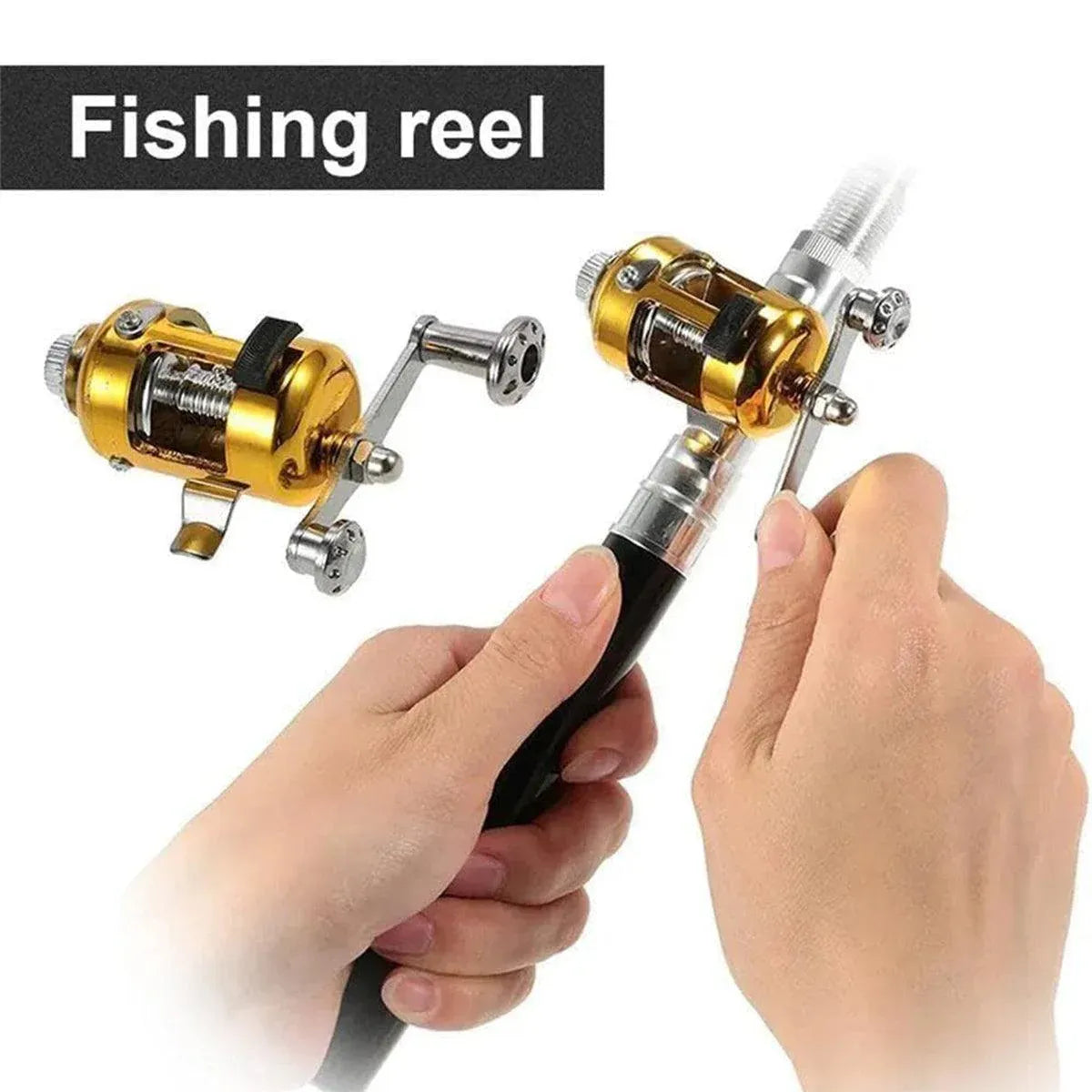 Mini Pen Fishing Rod Pocket Size Portable Telescopic Travel Fishing Pole Tool - Black