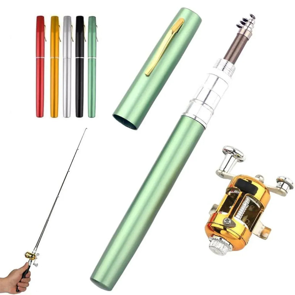 Mini Pen Fishing Rod Pocket Size Portable Telescopic Travel Fishing Pole Tool - Black