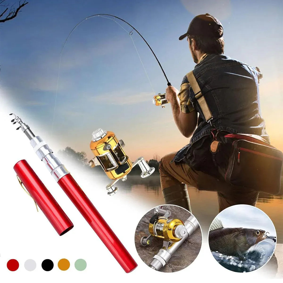 Mini Pen Fishing Rod Pocket Size Portable Telescopic Travel Fishing Pole Tool - Black