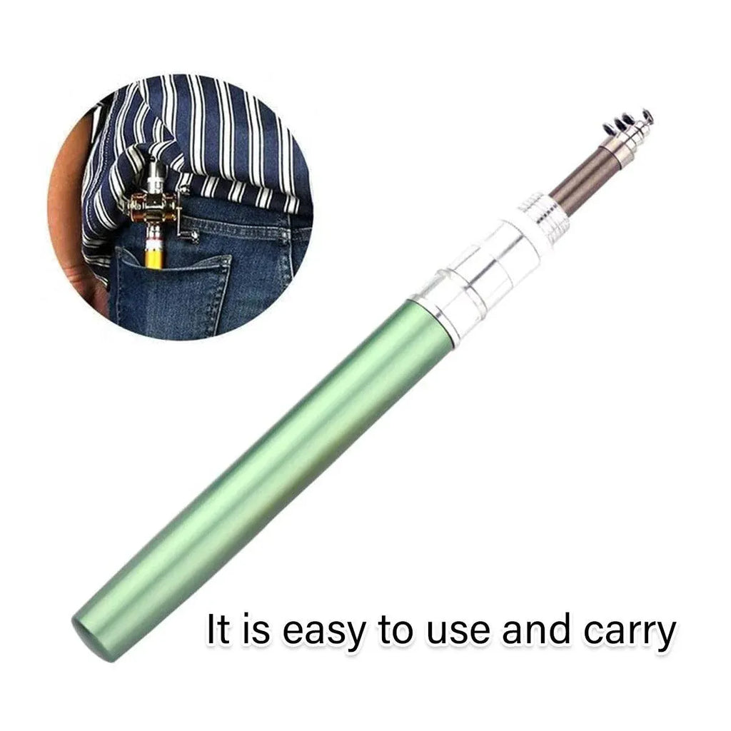 Mini Pen Fishing Rod Pocket Size Portable Telescopic Travel Fishing Pole Tool - Black