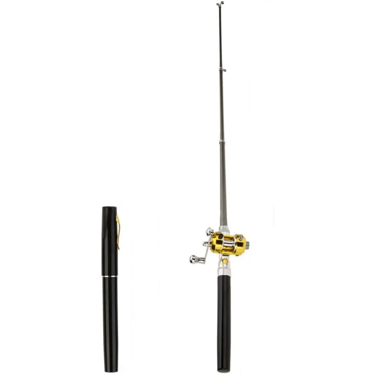 Mini Pen Fishing Rod Pocket Size Portable Telescopic Travel Fishing Pole Tool - Black