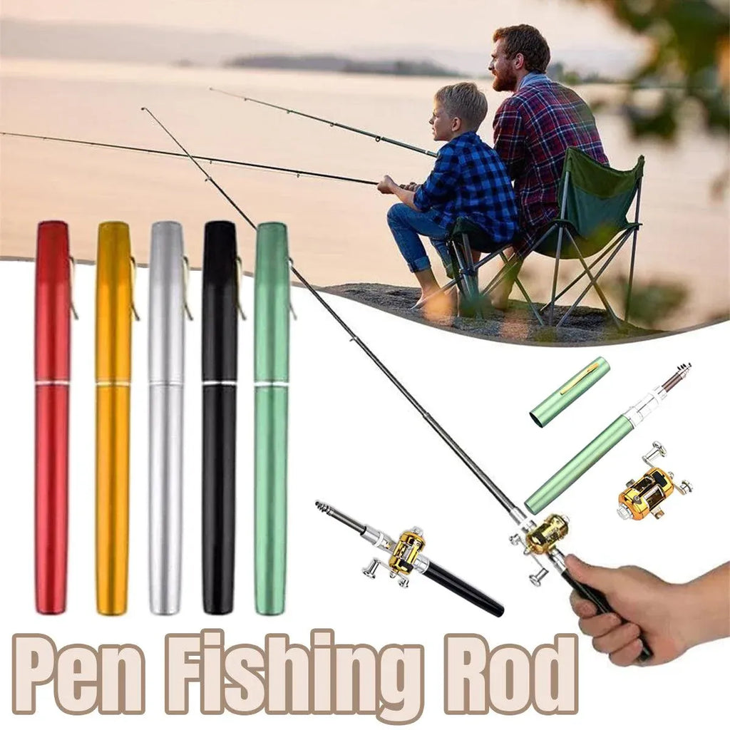 Mini Pen Fishing Rod Pocket Size Portable Telescopic Travel Fishing Pole Tool - Black