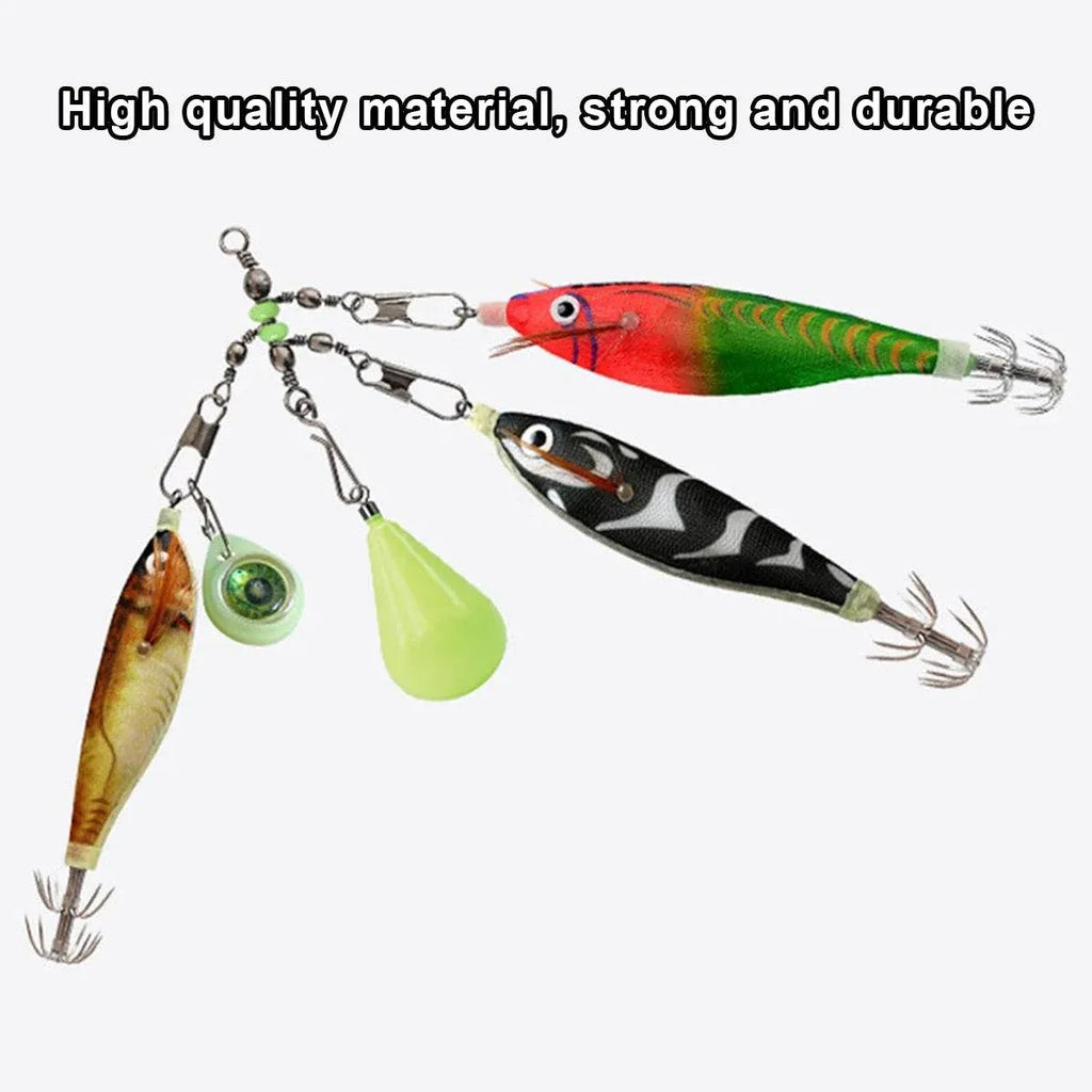 15pcs Wooden Shrimp Fishing Hooks Three Pronged Swivel Tackle Accessories Set - 2.8x4.3cm