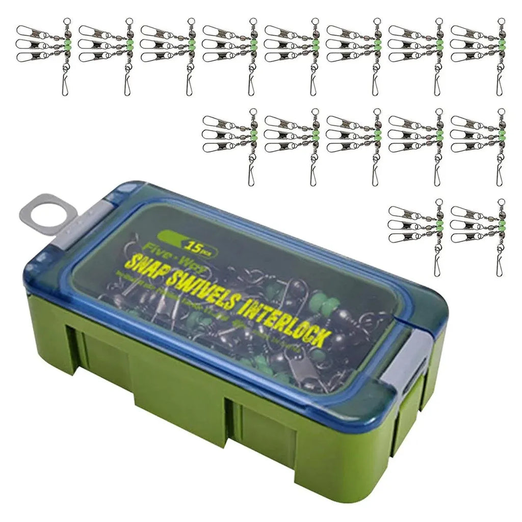 15pcs Wooden Shrimp Fishing Hooks Three Pronged Swivel Tackle Accessories Set - 3.3x4.5cm