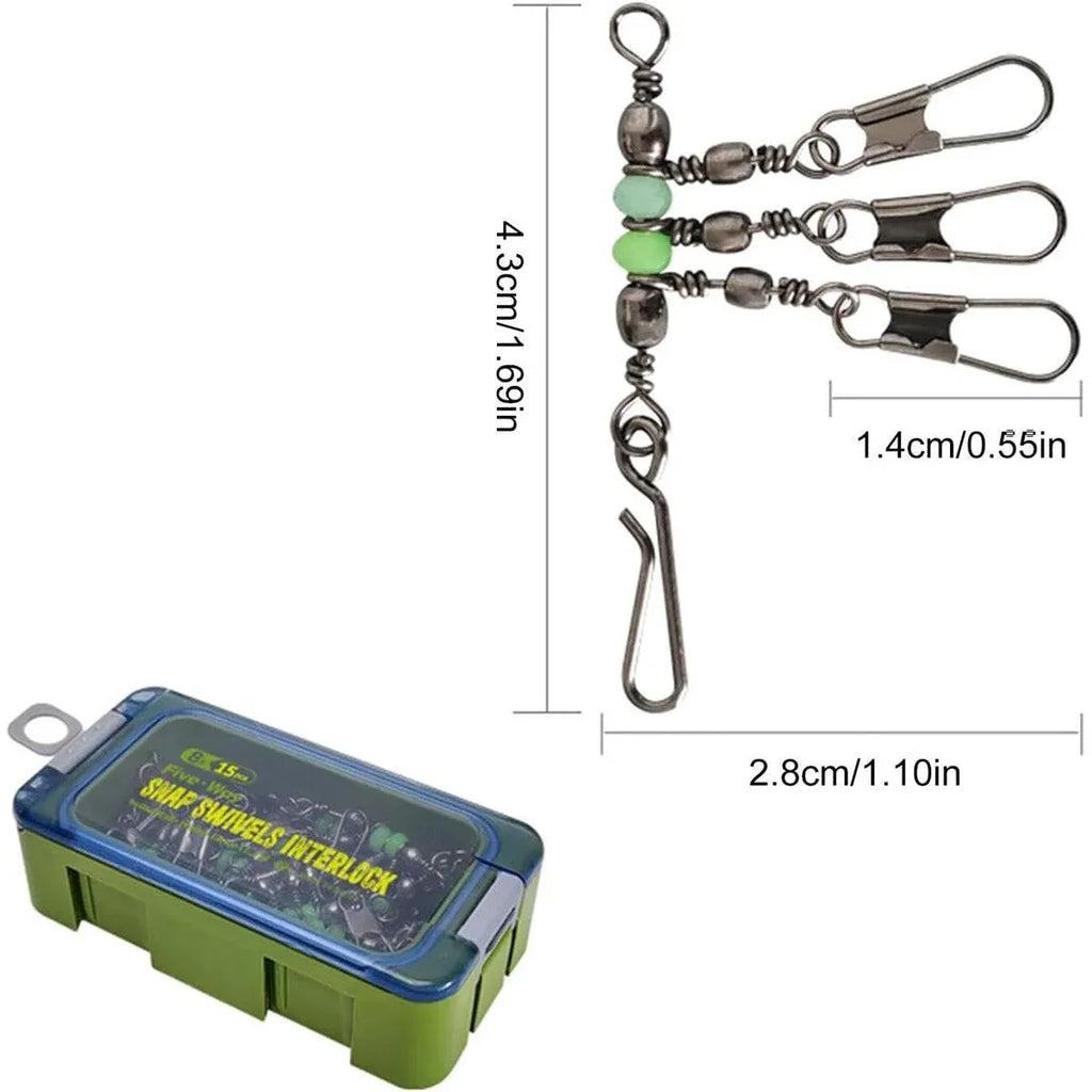 15pcs Wooden Shrimp Fishing Hooks Three Pronged Swivel Tackle Accessories Set - 3.3x4.5cm