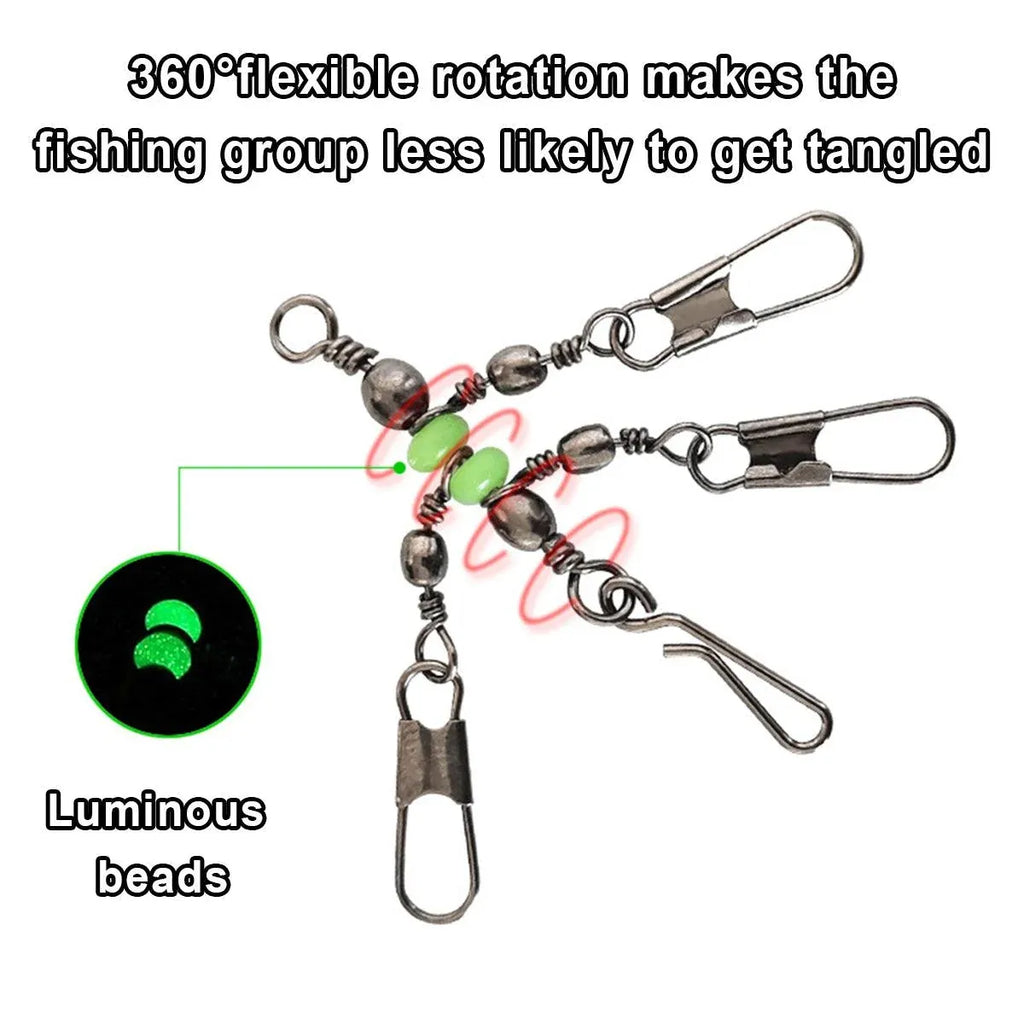 15pcs Wooden Shrimp Fishing Hooks Three Pronged Swivel Tackle Accessories Set - 3.3x4.5cm