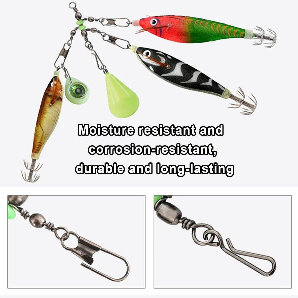 15pcs Wooden Shrimp Fishing Hooks Three Pronged Swivel Tackle Accessories Set - 3.3x4.5cm