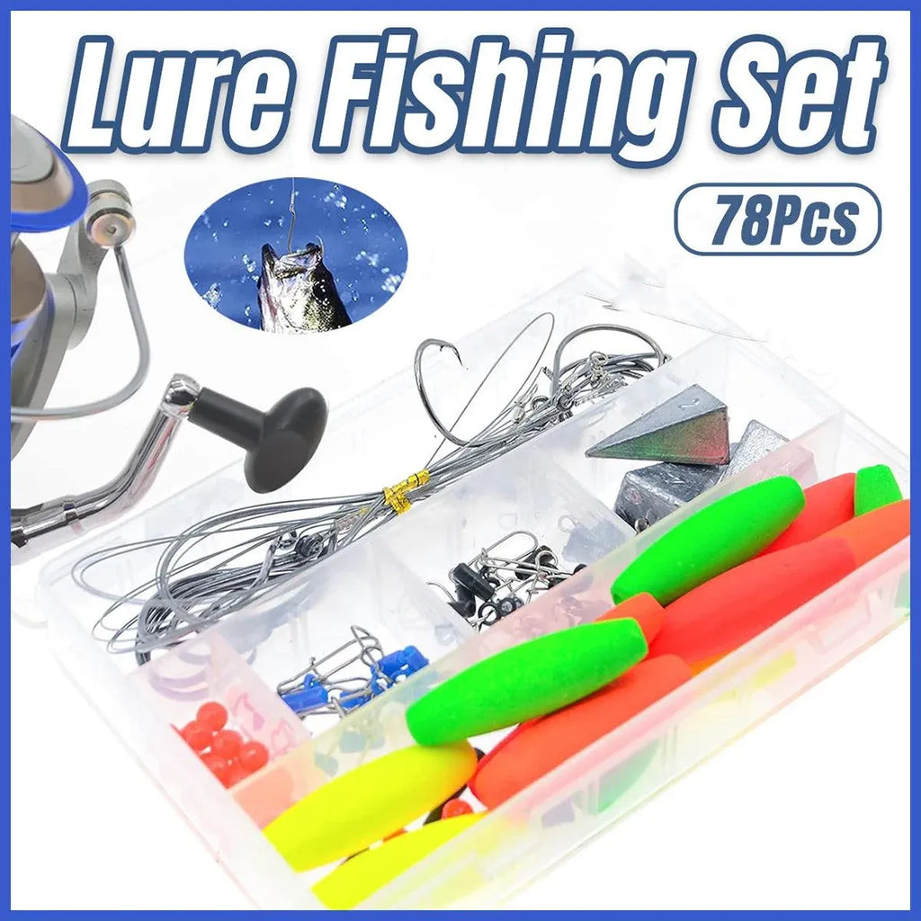 78pcs Fishing Gear Set Hooks Lures Baits Tackle Kit for Freshwater Saltwater