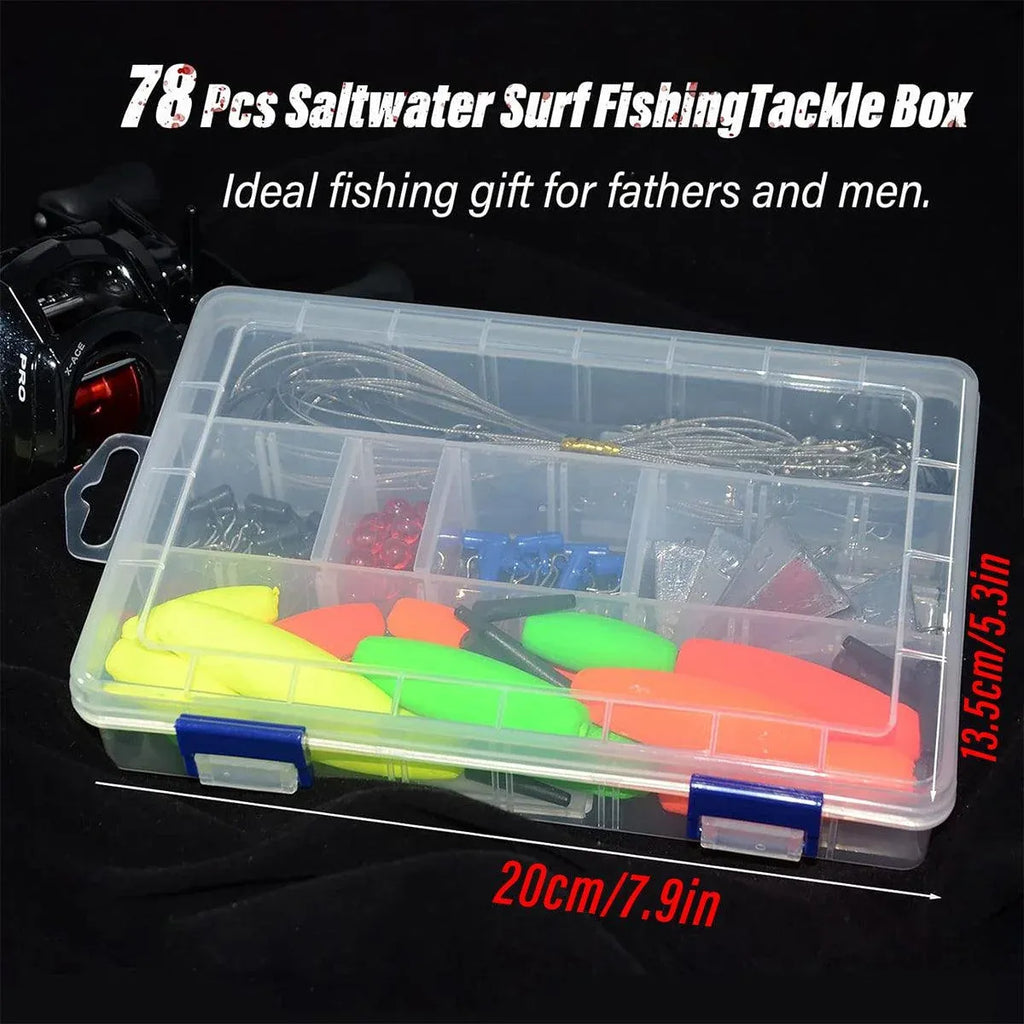 78pcs Fishing Gear Set Hooks Lures Baits Tackle Kit for Freshwater Saltwater