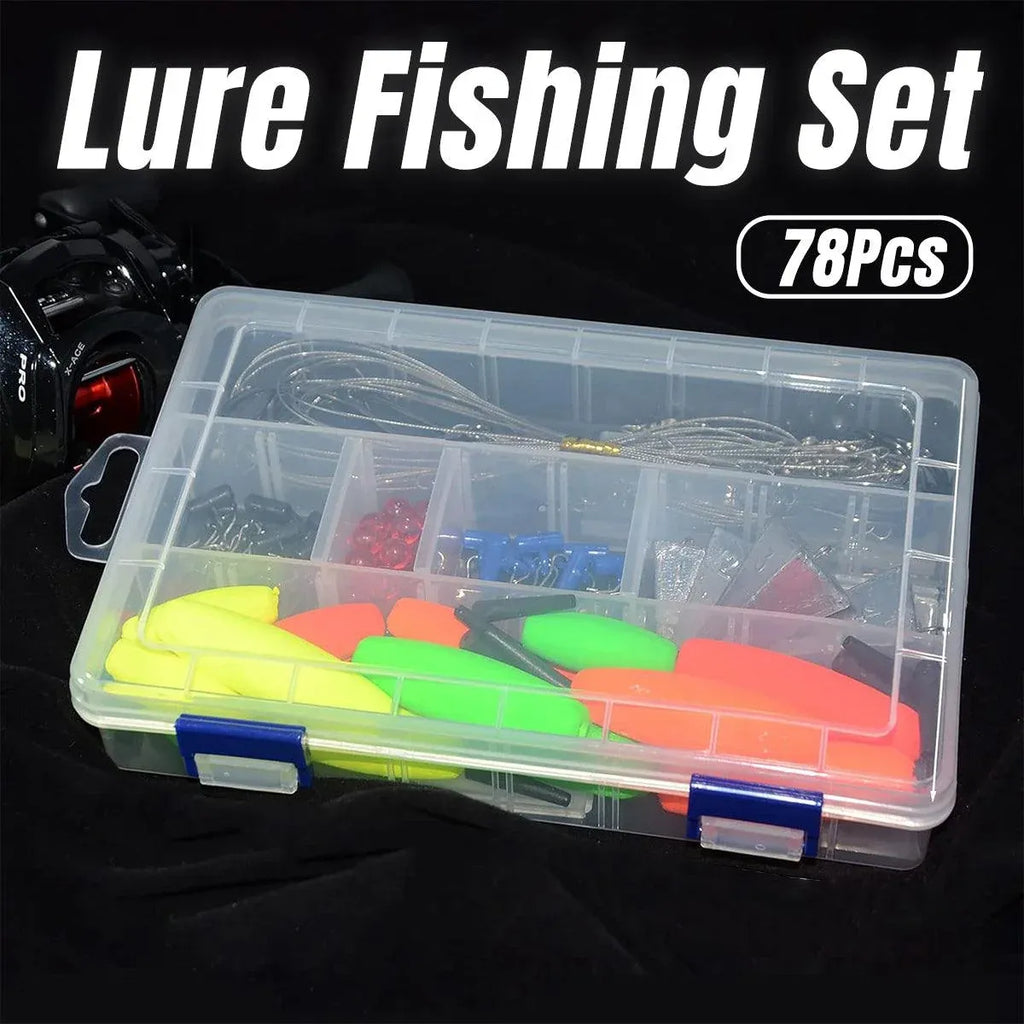 78pcs Fishing Gear Set Hooks Lures Baits Tackle Kit for Freshwater Saltwater