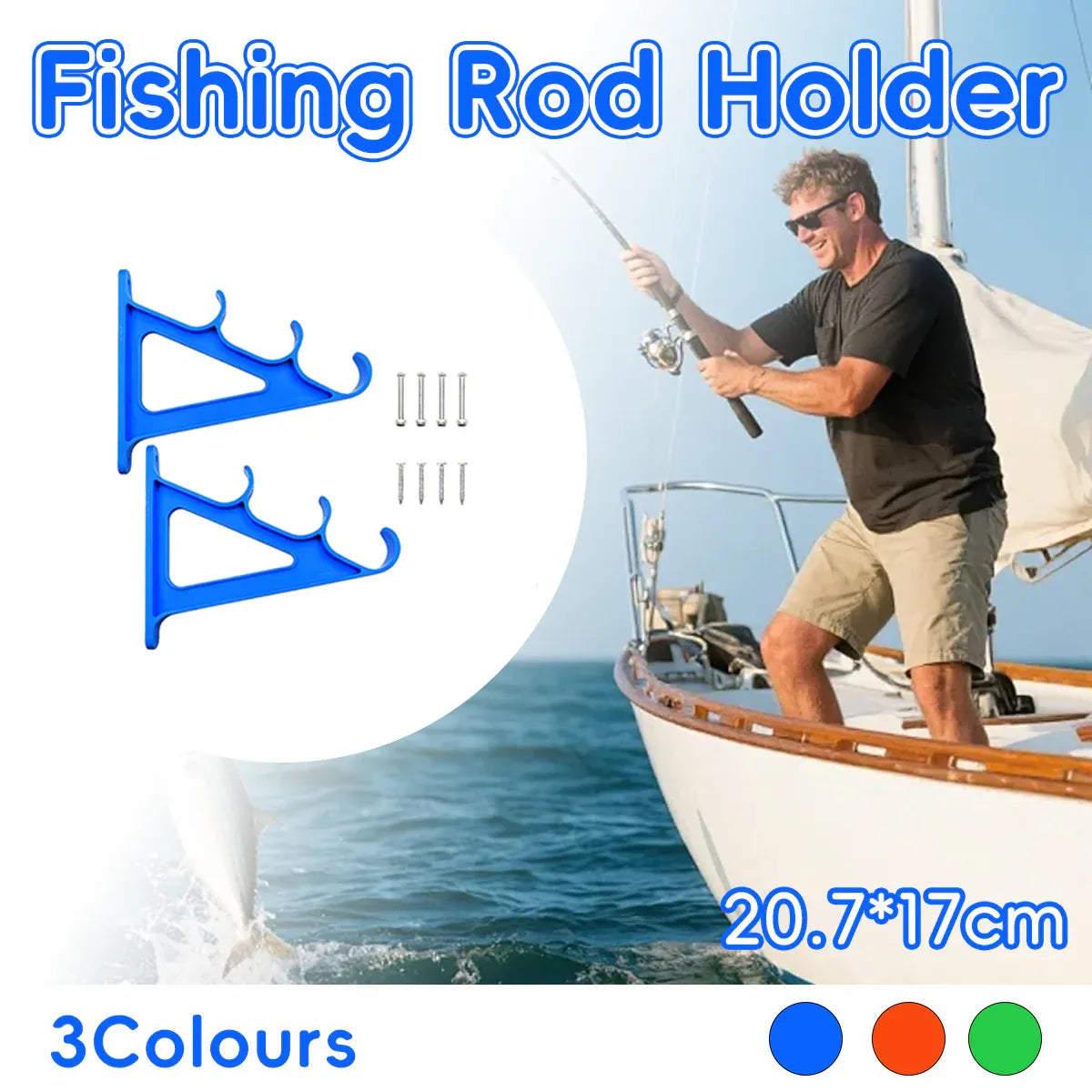 Fishing Rod Holder 3 Rod Capacity Durable for Offshore Kayak Surf - Blue