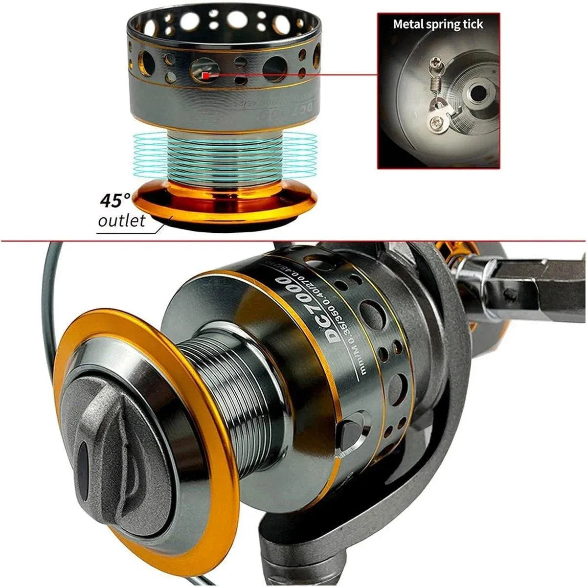 All-Metal Spinning Fishing Reel Sea Pole Fishing Gear Wire Cup Fishing Rod - 2000