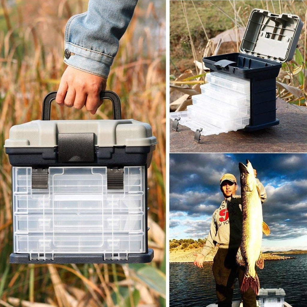 Removable 4 Tray Heavy Duty Fishing Tackle Box Storage Organizer for Tackle