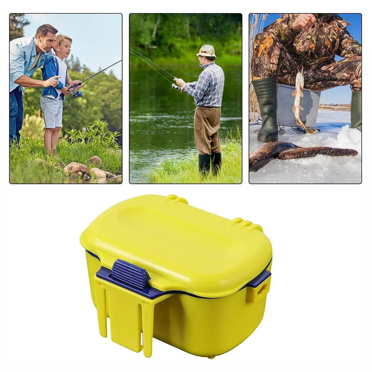 Fishing Bait Box Insulated Worm Container Live Bait Holder Portable Waist Can - Yellow