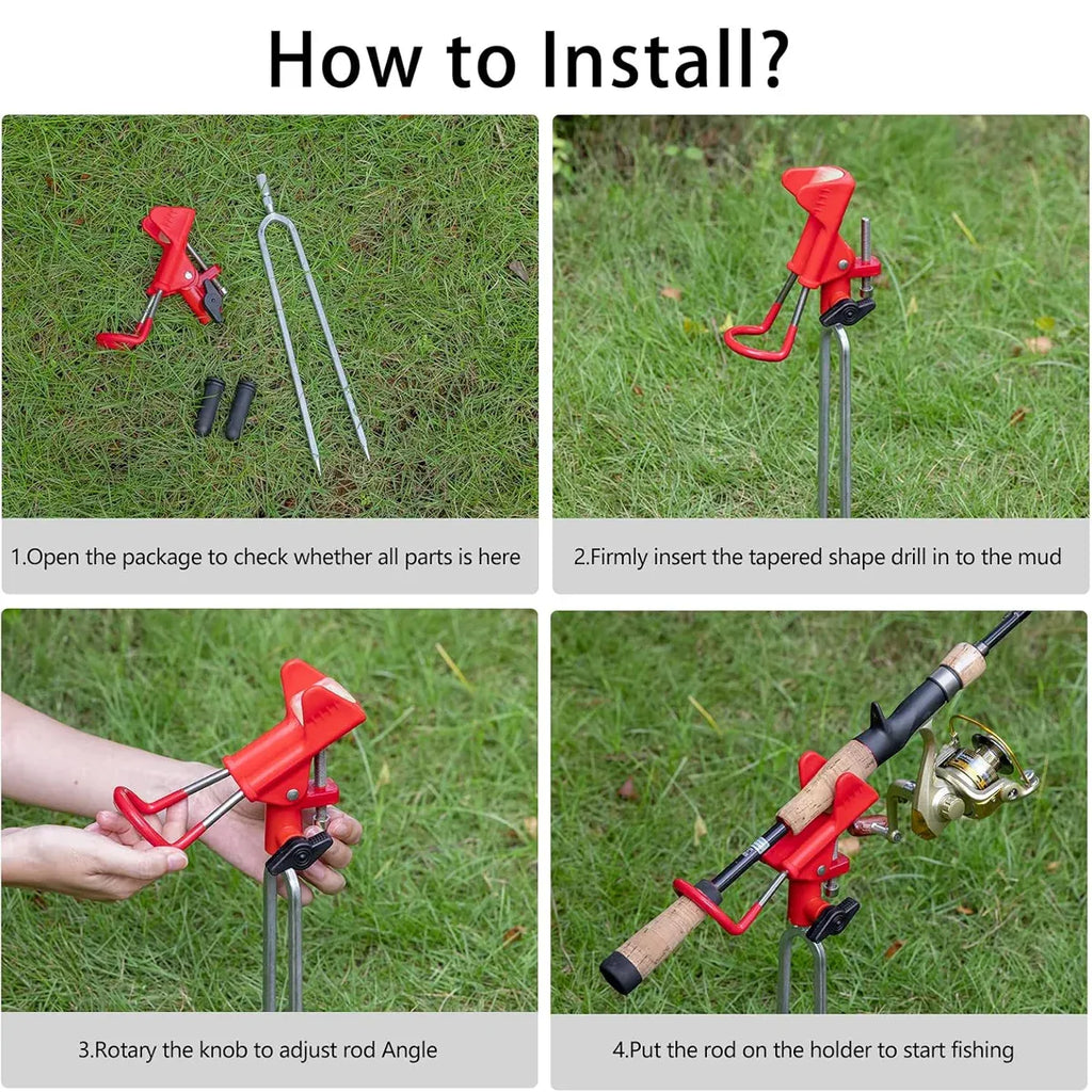 2Pcs Bank Fishing Rod Holders Adjustable Fish Pole Holder Ground Support Red