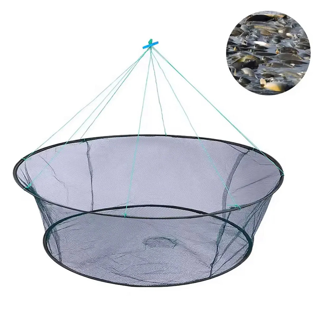 Open Folding Fishing Net Round Fishnet Portable Fish Pocket for Outdoor Angling - 80cm