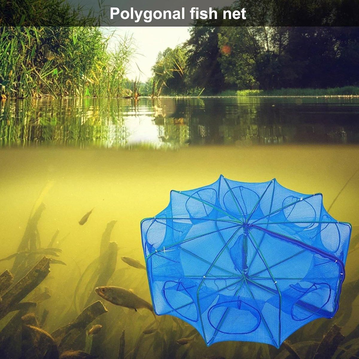 6/8/10 Holes Fishing Net Small Foldable Square Folding Shrimp Eel Lobster Trap - 10Holes