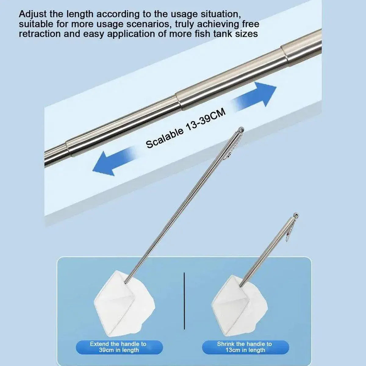 Retractable Fish Net for Fish Tank Pocket Fishing Net with Handle Aquarium Tools - Square-S