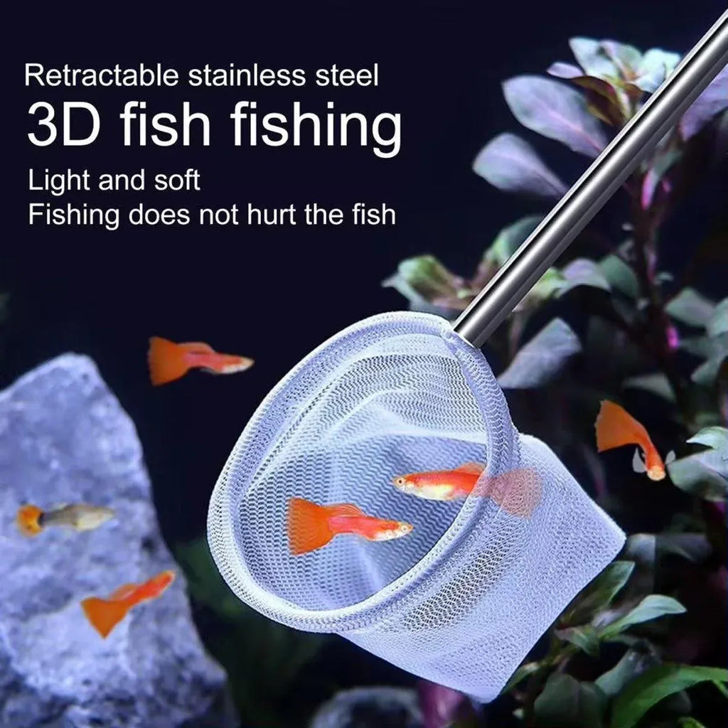 Retractable Fish Net for Fish Tank Pocket Fishing Net with Handle Aquarium Tools - Square-S