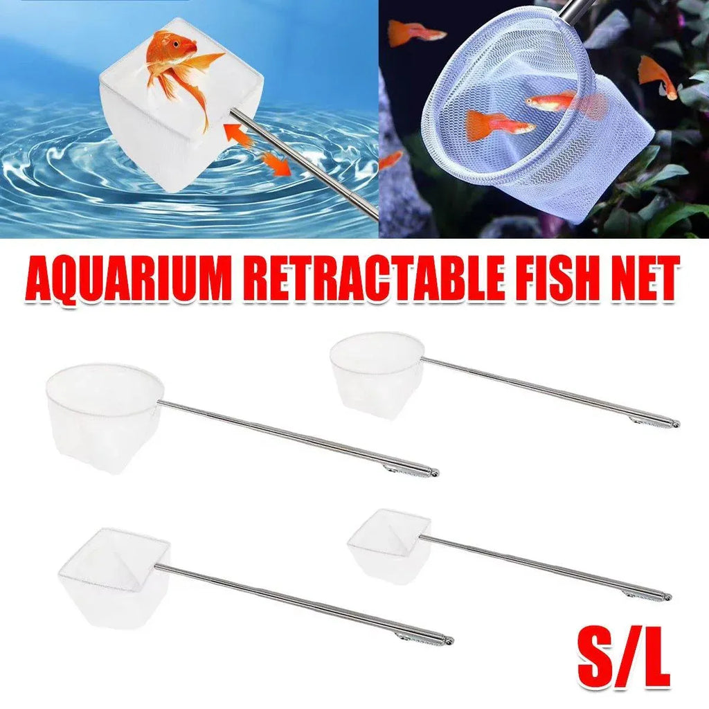 Retractable Fish Net for Fish Tank Pocket Fishing Net with Handle Aquarium Tools - Square-S