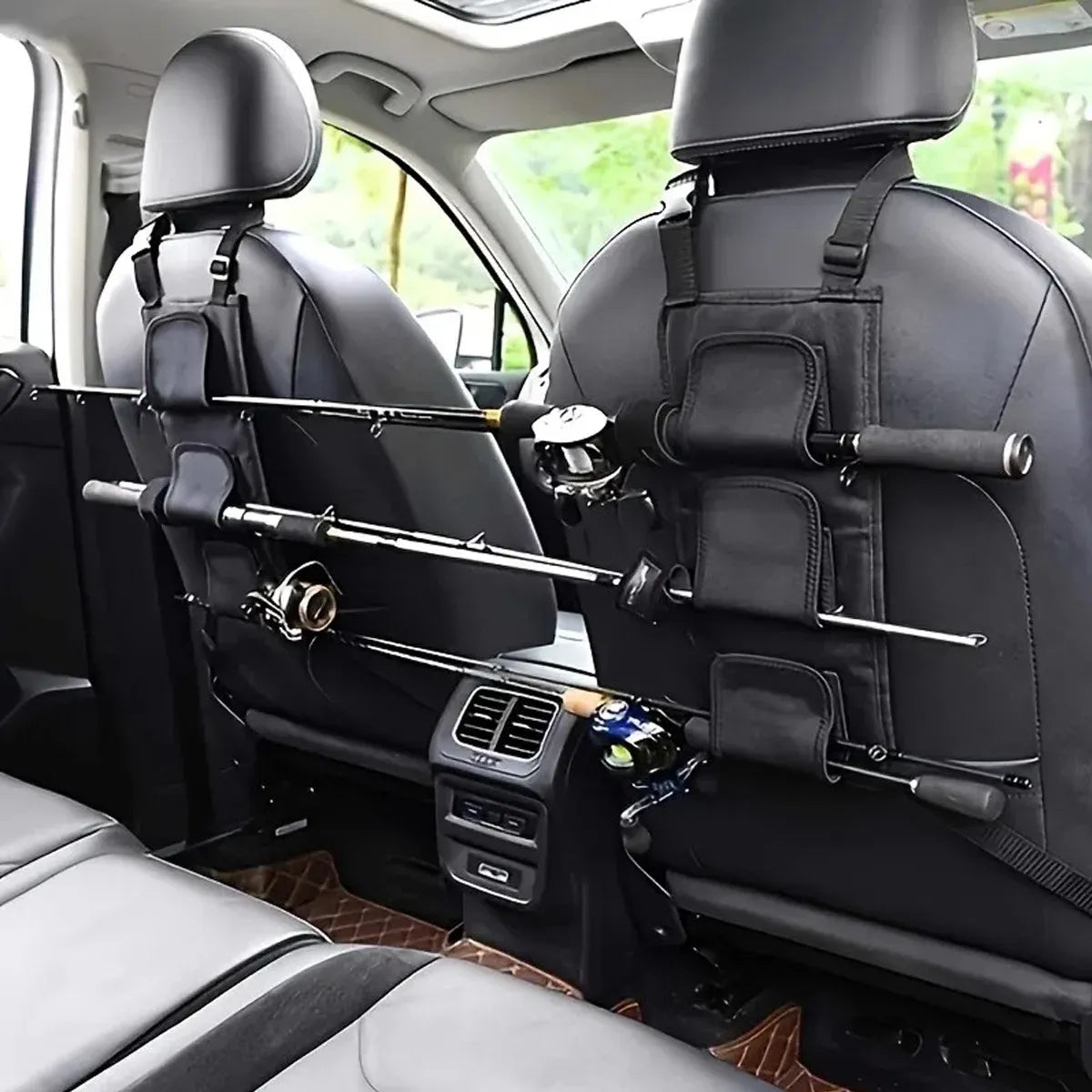 1 Pair Car Fishing Rod Holder Rear Seat Storage Rack Strap Belt Gear Organizer