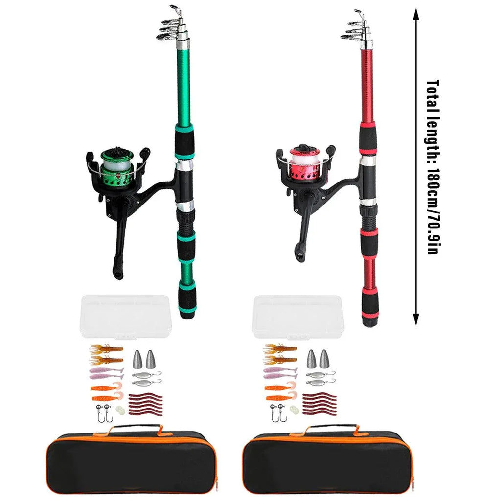 Ultra Short Pocket Portable Fishing Rod Compact Short Rod for Travel Angling - Red