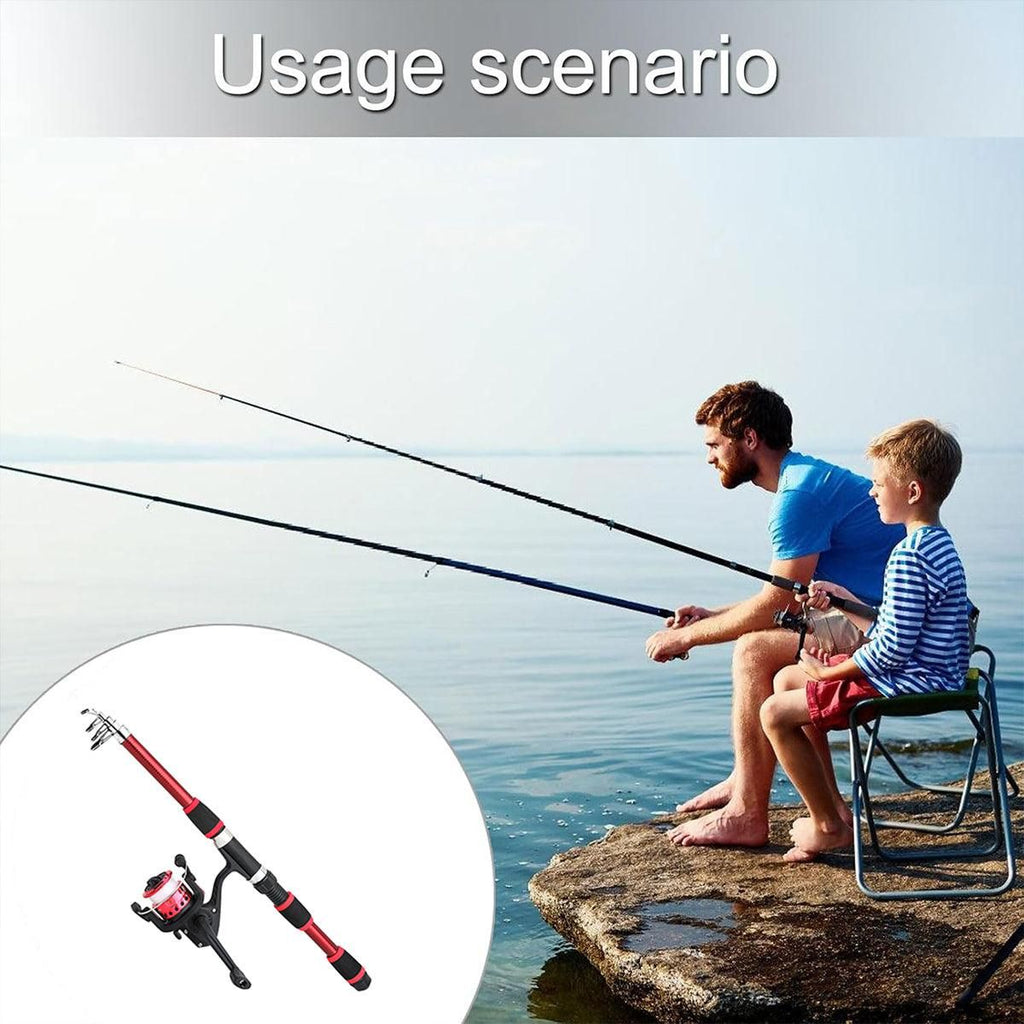 Ultra Short Pocket Portable Fishing Rod Compact Short Rod for Travel Angling - Red