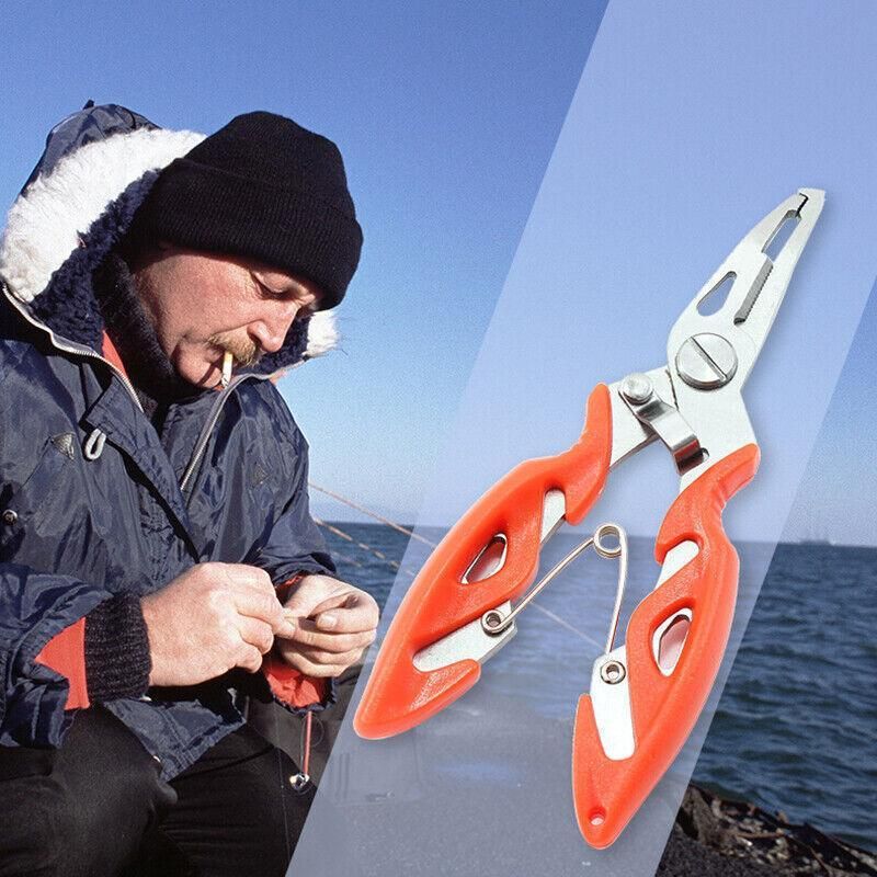 Multi Function Fishing Pliers Line Cutter Split Ring Tool with Grip Scissors Design - Blue
