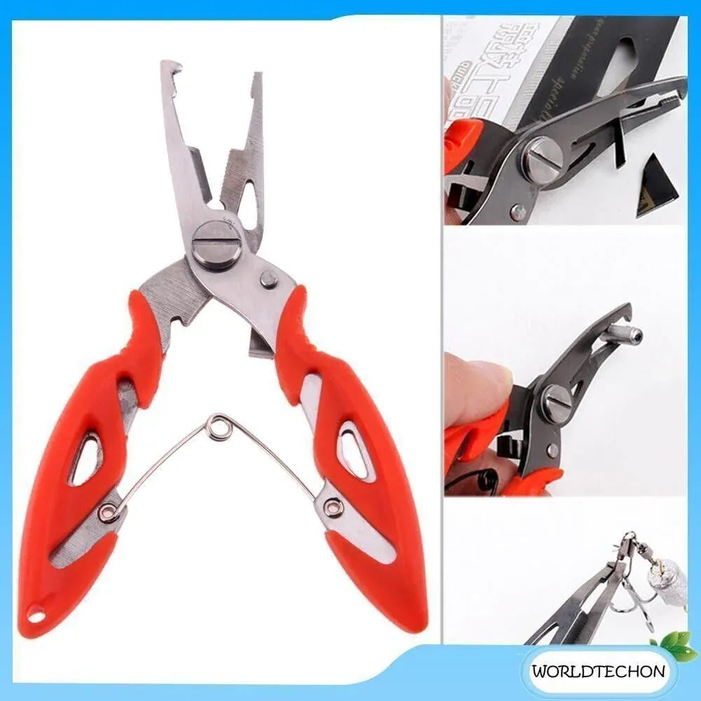 Multi Function Fishing Pliers Line Cutter Split Ring Tool with Grip Scissors Design - Blue