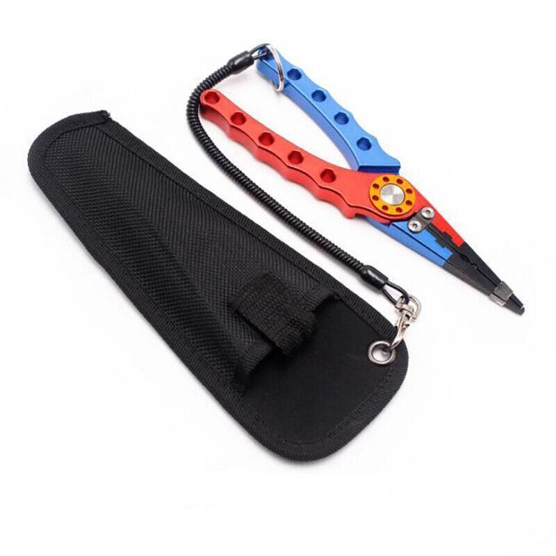 Aluminium Fishing Pliers Hook Remover Line Cutter Braid Mono Split Ring Fish Grip - Blue+Red