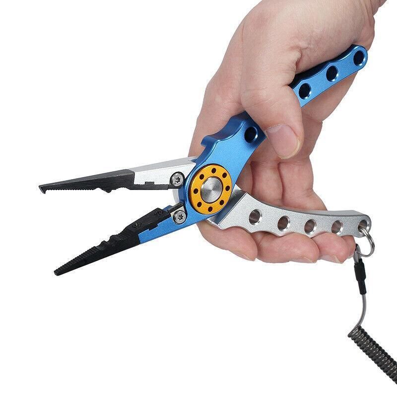 Aluminium Fishing Pliers Hook Remover Line Cutter Braid Mono Split Ring Fish Grip - Blue+Red