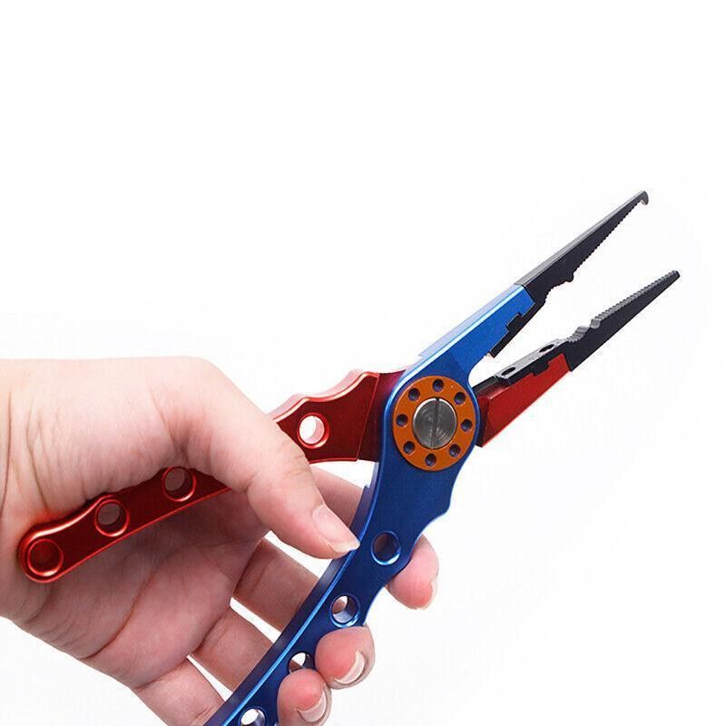 Aluminium Fishing Pliers Hook Remover Line Cutter Braid Mono Split Ring Fish Grip - Blue+Silver
