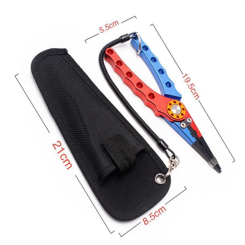 Aluminium Fishing Pliers Hook Remover Line Cutter Braid Mono Split Ring Fish Grip - Red+Silver