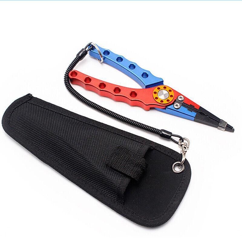 Aluminium Fishing Pliers Hook Remover Line Cutter Braid Mono Split Ring Fish Grip - Red+Silver