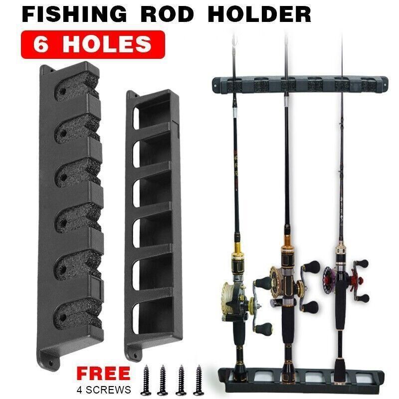 Wall Mount Fishing Rod Holder Rack 6 Slot Pole Storage Stand with Screws