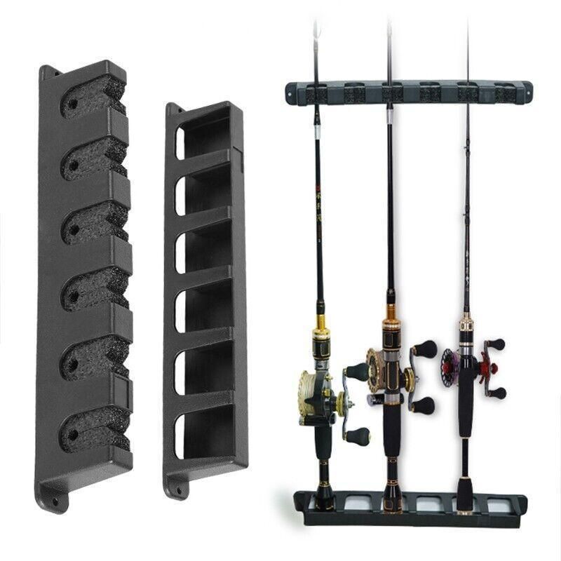 Wall Mount Fishing Rod Holder Rack 6 Slot Pole Storage Stand with Screws