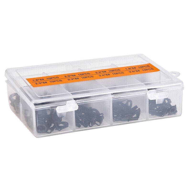 80 Fishing Rod Guide Set Tackle Tips Repair Kits Ring 8 Size Stainless Steel Box