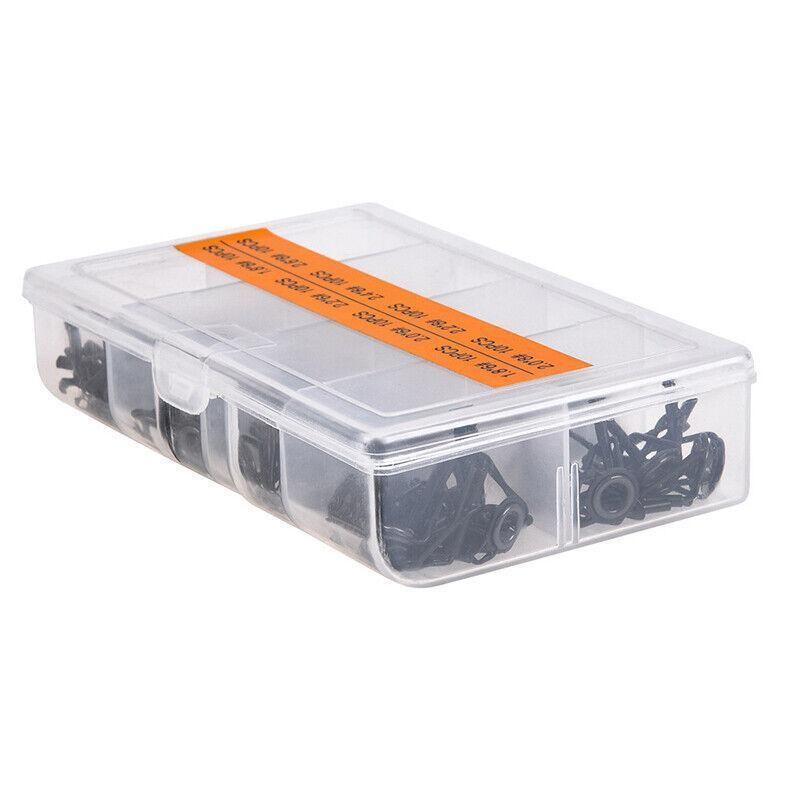 80 Fishing Rod Guide Set Tackle Tips Repair Kits Ring 8 Size Stainless Steel Box