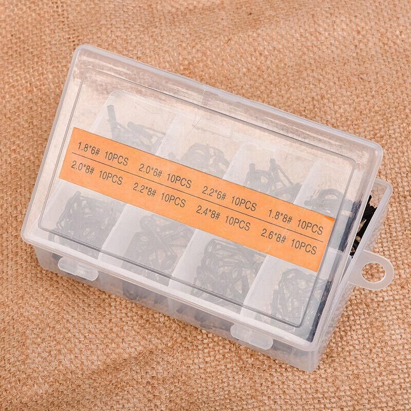 80 Fishing Rod Guide Set Tackle Tips Repair Kits Ring 8 Size Stainless Steel Box