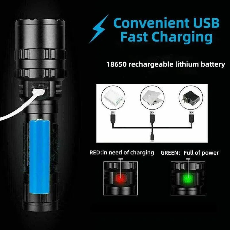 150000Lm Cree L2 Led Tactical Flashlight Usb Rechargeable Camping Hunting Torch